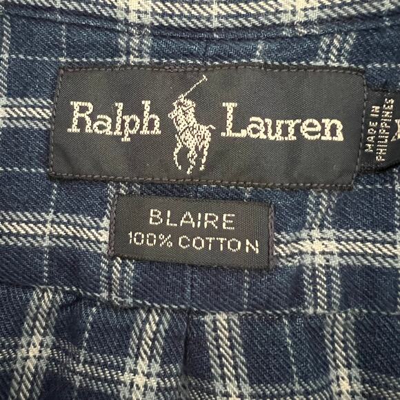 Vintage Ralph Lauren Blaire Flannel Shirt Blue Plaid Size Extra Large Utility - Picture 4 of 7